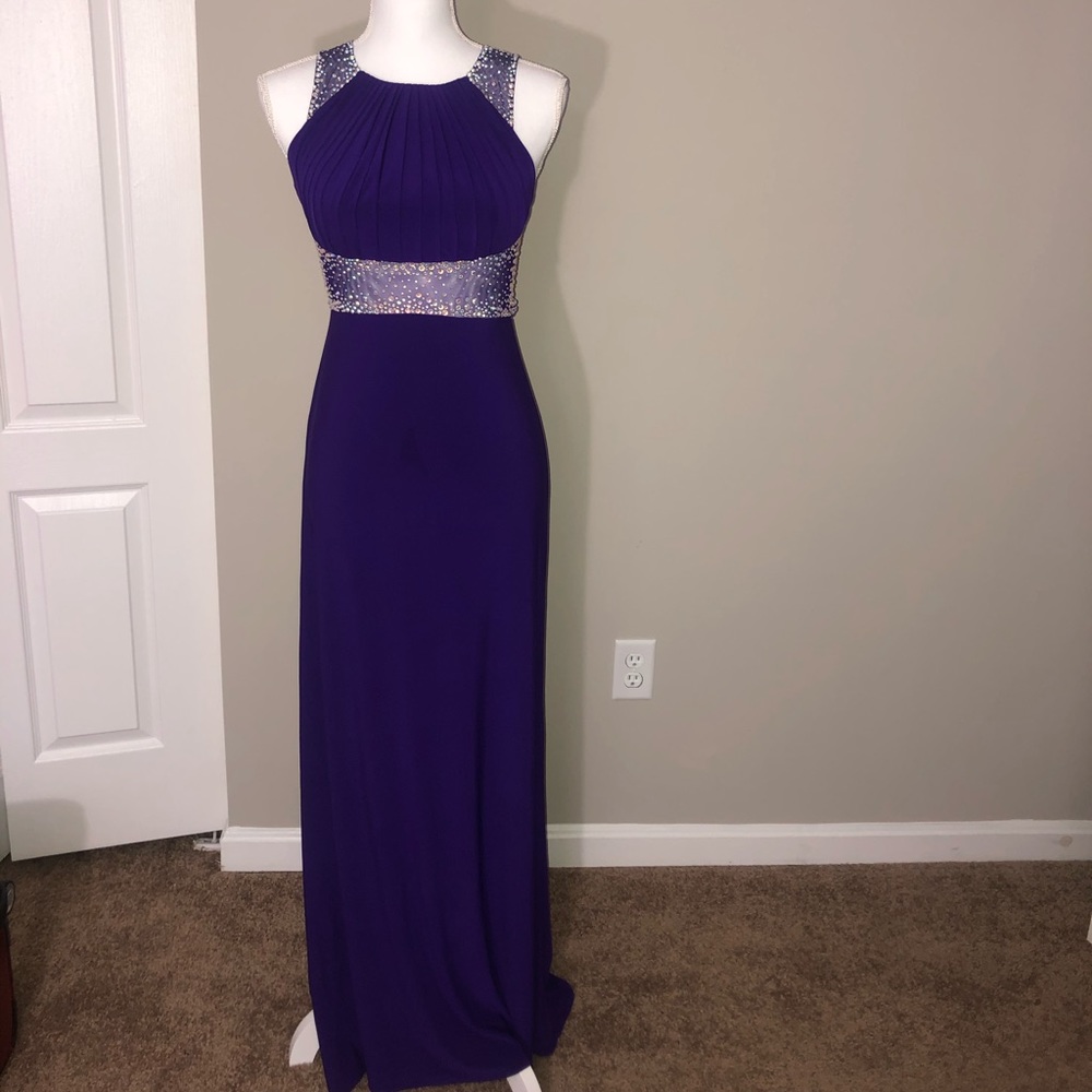 Purple body fitted dress, bead on front and back